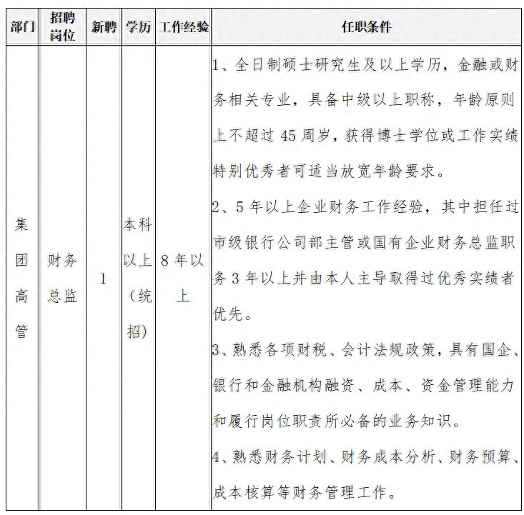 年薪50万！鹤壁市鹤山投资集团公开招聘财务总监