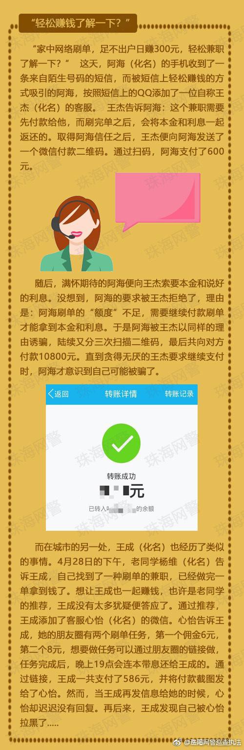 网络兼职刷单刷信誉在家一天轻松赚300这种馅饼千万别尝！